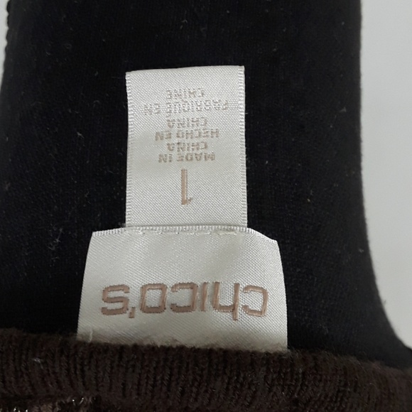 CHICOS Brown and Tan Print Zip Front Sweater - Picture 6 of 7